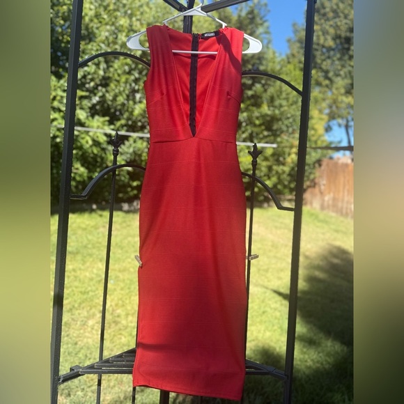 MISSGUIDED Elegant Deep Coral colored bandage Sleeveless Dress Size X-Small - Picture 7 of 10